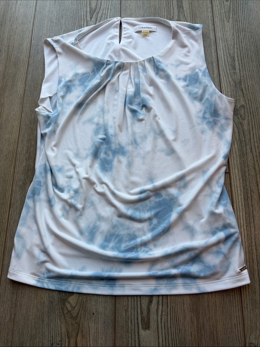 Calvin Klein White and Light Blue Tie-Dye Sleeveless Tank